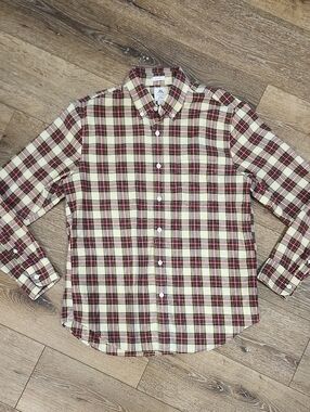 Thomas Mason x J. Crew Plaid Button Down Shirt Cream Red Casual Luxury Comfort M